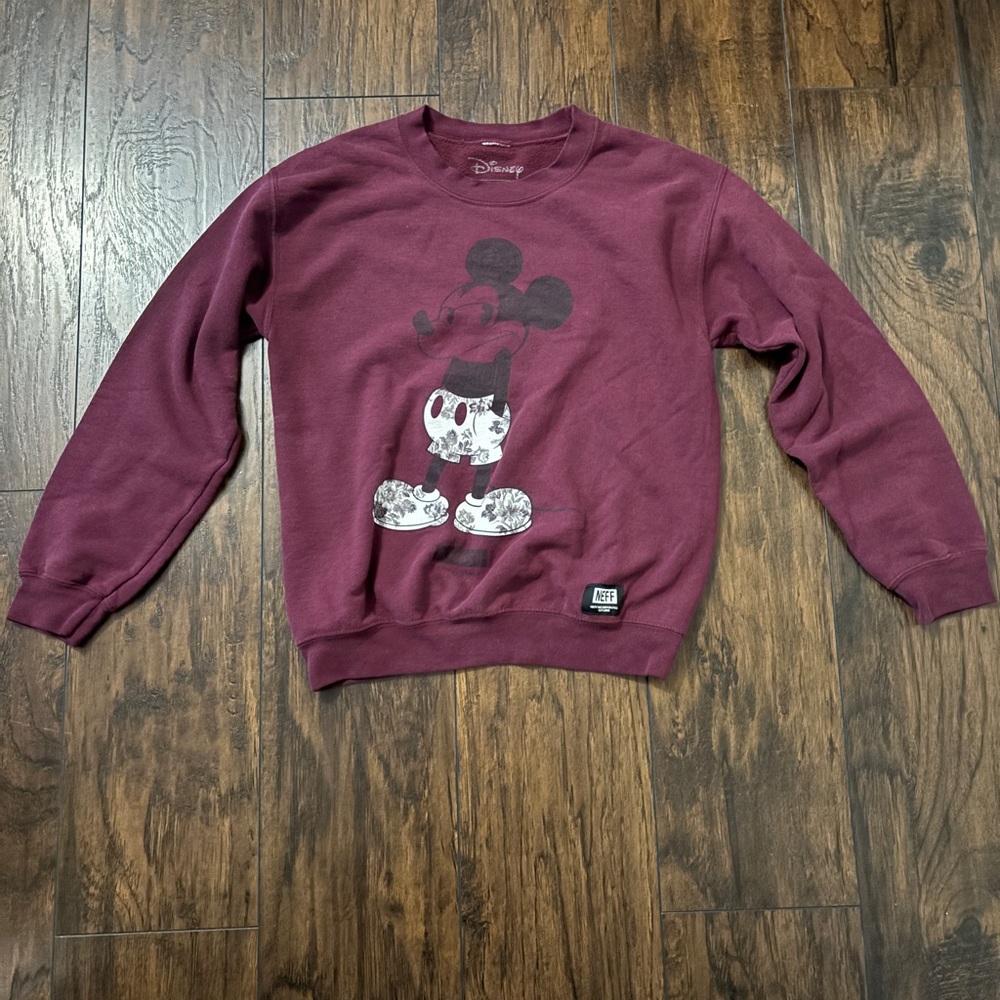 Disney Neff Small Crewneck Sweater Burgundy with Graphic Design